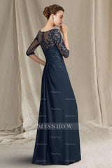 Elegant A-Line Lace Mother of The Bride Dress Scoop Neck Half Sleeve Bridesmaid Dresses With Appliques