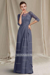 Elegant A-Line Lace Mother of The Bride Dress Scoop Neck Half Sleeve Bridesmaid Dresses With Appliques