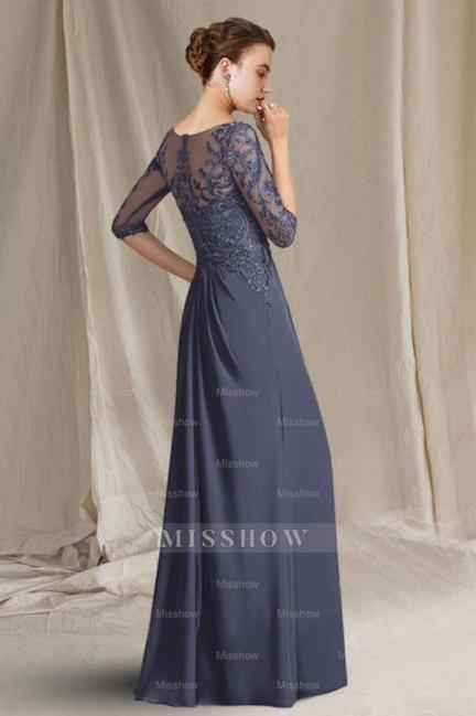 Elegant A-Line Lace Mother of The Bride Dress Scoop Neck Half Sleeve Bridesmaid Dresses With Appliques