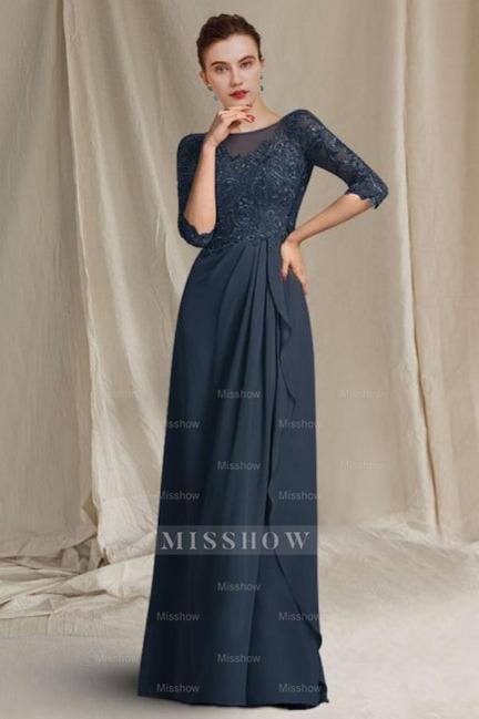Elegant A-Line Lace Mother of The Bride Dress Scoop Neck Half Sleeve Bridesmaid Dresses With Appliques
