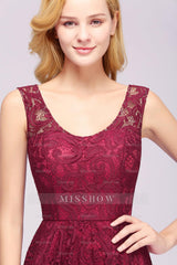 Elegant A-Line Scoop Sleeveless Lace Bridesmaid Dress