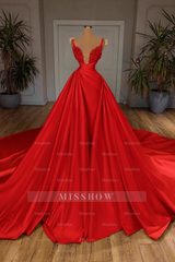 Elegant A-Line Sleeveless Spaghetti Strap Cathedral V-neck Long Wedding Dress