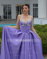 Elegant A-Line Sweetheart Sleeveless Ruffles Satin Purple Prom Dress