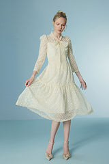 Elegant A-line Tea Length Lace Dress with Long Sleeves