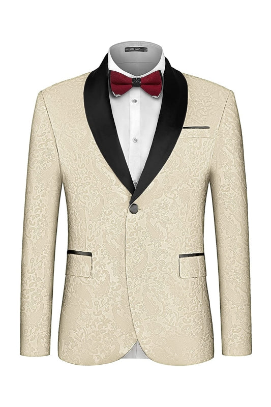Elegant Apricot Jacquard Shawl Collar Two-Piece Groom's Suit