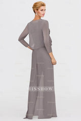 Elegant Bateau Half Sleeve Lace Top Chiffon Mother of Bride Jumpsuit with Wrap