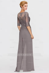 Elegant Bateau Half Sleeve Lace Top Chiffon Mother of Bride Jumpsuit with Wrap