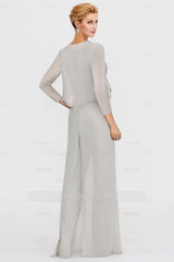 Elegant Bateau Half Sleeve Lace Top Chiffon Mother of Bride Jumpsuit with Wrap