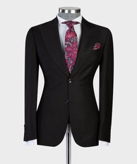 Elegant Black Peaked Lapel Custom Men’s Suits For Business