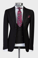 Elegant Black Peaked Lapel Custom Men’s Suits For Business