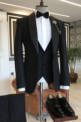 Elegant Black Shawl Collar Three-Piece Groom's Wedding Ensemble