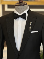 Elegant Black Sparkling Peaked Lapel Three-Piece Wedding Men’s Suits