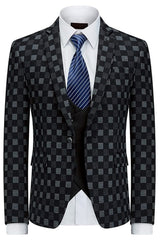 Elegant Black and Gray Plaid Three-Piece Business Suit for Men