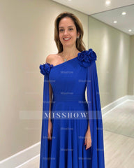 Elegant Blue A-Line Chiffon Mother of The Bride Dress One-Shoulder Cap Sleeves Bridesmaid Dresses With Ruffles