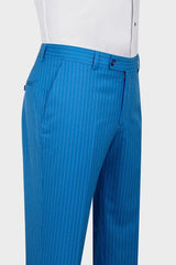 Elegant Blue Striped Peaked Lapel Bespoke Prom Suit for Men