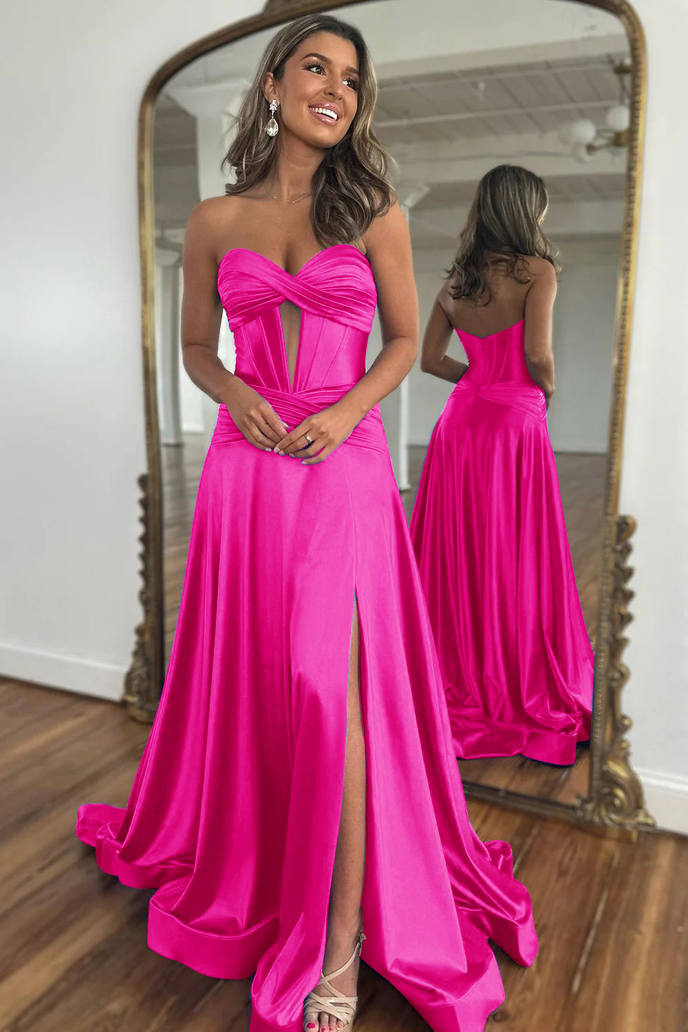 Elegant Blue Sweetheart Corset Prom Dress with A-Line Skirt and Front Split