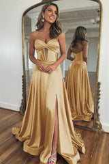 Elegant Blue Sweetheart Corset Prom Dress with A-Line Skirt and Front Split