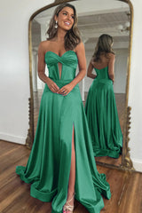 Elegant Blue Sweetheart Corset Prom Dress with A-Line Skirt and Front Split