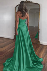 Elegant Blue Sweetheart Corset Prom Dress with A-Line Skirt and Front Split