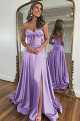 Elegant Blue Sweetheart Corset Prom Dress with A-Line Skirt and Front Split