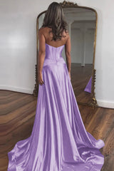 Elegant Blue Sweetheart Corset Prom Dress with A-Line Skirt and Front Split