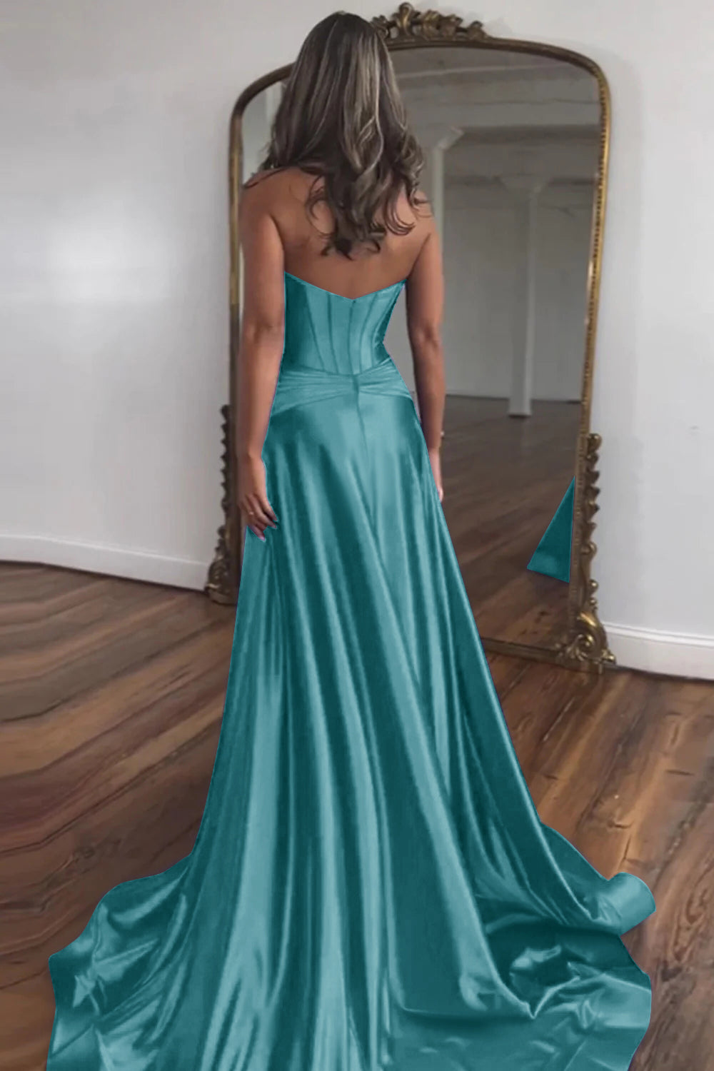 Elegant Blue Sweetheart Corset Prom Dress with A-Line Skirt and Front Split
