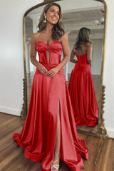 Elegant Blue Sweetheart Corset Prom Dress with A-Line Skirt and Front Split