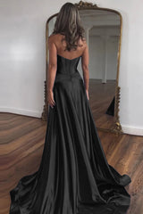 Elegant Blue Sweetheart Corset Prom Dress with A-Line Skirt and Front Split