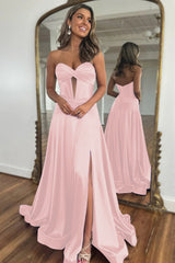 Elegant Blue Sweetheart Corset Prom Dress with A-Line Skirt and Front Split