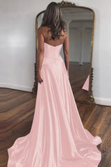 Elegant Blue Sweetheart Corset Prom Dress with A-Line Skirt and Front Split