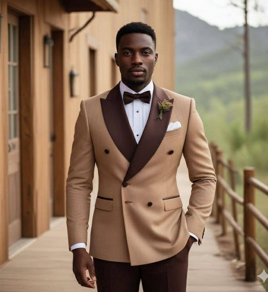Elegant Brown Double Breasted Suit Rustic Two-Piece Formal Attire