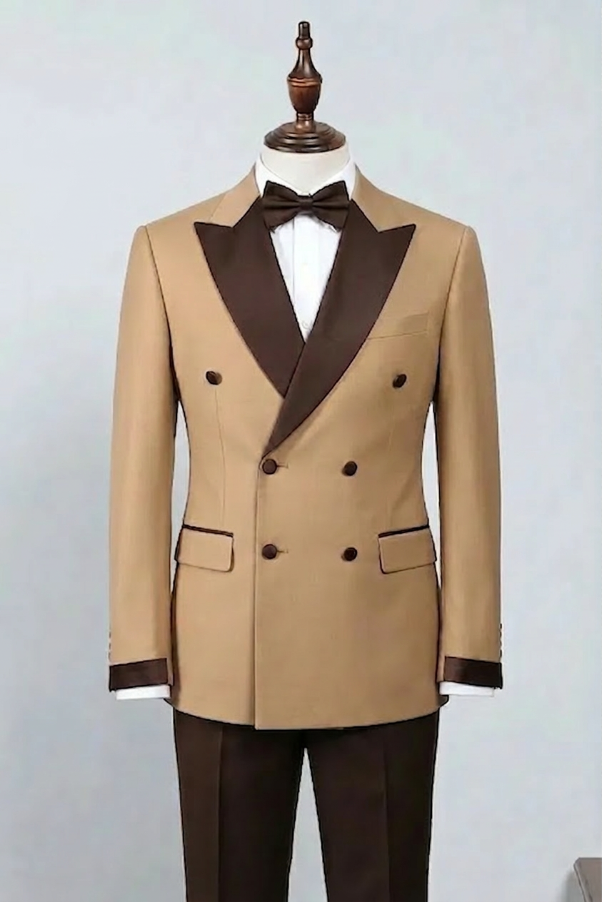 Elegant Brown Double Breasted Suit Rustic Two-Piece Formal Attire