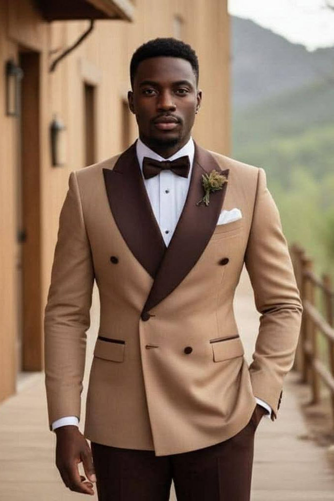 Elegant Brown Double Breasted Suit Rustic Two-Piece Formal Attire