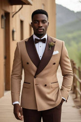 Elegant Brown Double Breasted Suit Rustic Two-Piece Formal Attire