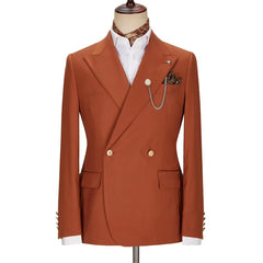 Elegant Brown Peak Lapel Double Breasted Prom Suit