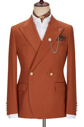 Elegant Brown Peak Lapel Double Breasted Prom Suit