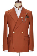 Elegant Brown Peak Lapel Double Breasted Prom Suit