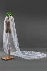 Elegant Cathedral Tulle Scalloped Edge 3*1.8M Wedding Veils with Appliques