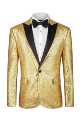 Elegant Champagne Peaked Lapel Sequined Prom Attire for Men