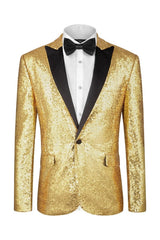 Elegant Champagne Peaked Lapel Sequined Prom Attire for Men