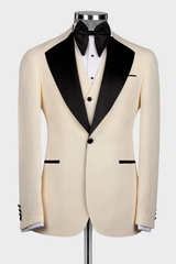 Elegant Champagne Three-Piece Prom Suit with Black Lapel