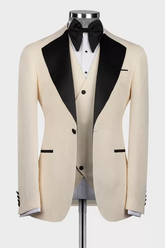 Elegant Champagne Three-Piece Prom Suit with Black Lapel