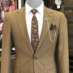 Elegant Coffee Striped Notch Lapel Two-Piece Prom Suit