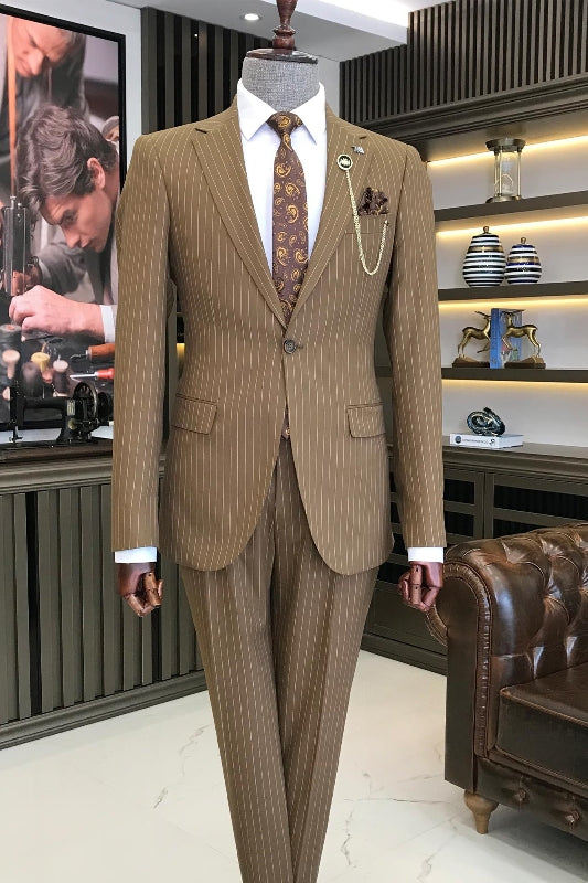 Elegant Coffee Striped Notch Lapel Two-Piece Prom Suit misshow.com Elegant Coffee Striped Notch Lapel Two-Piece Prom Suit misshow.com