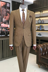 Elegant Coffee Striped Notch Lapel Two-Piece Prom Suit