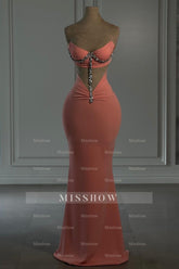 Elegant Column Chiffon Strapless Sleeveless Prom Dress With Appliques