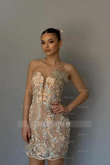 Elegant Column Lace Sleeveless Short Homecoming Dress With Appliques