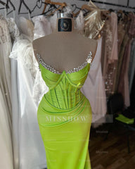 Elegant Column Spaghetti Straps Sleeveless Ruffles Satin Prom Dresses