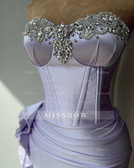 Elegant Column Sweetheart Beadings Ruffles Prom Dress with Split