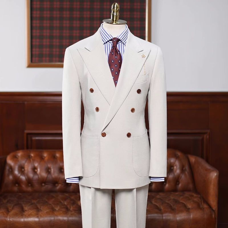 Elegant Cream White Peaked Lapel Double Breasted Prom Outfit